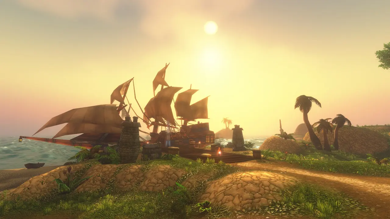 Official WoW Forever image: sunset harbour with ships screenshot